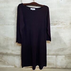 Kasper Sweater Dress Womens Large Wool Black Eggplant Career Classic Knit Midi